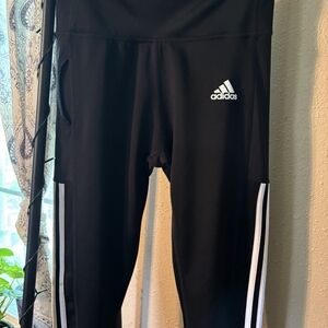 Adidas Aeroready Black Leggings with White Stripes
